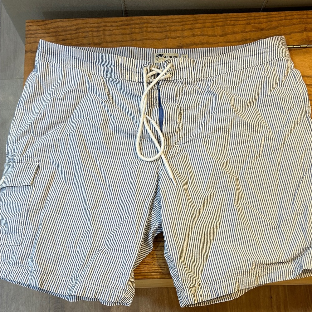 J. Crew White and Blue Striped Board Shorts